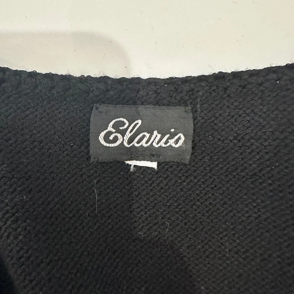 Vintage Elario Cardigan Womens S Black Braided Trim Knit Button Down USA READ
